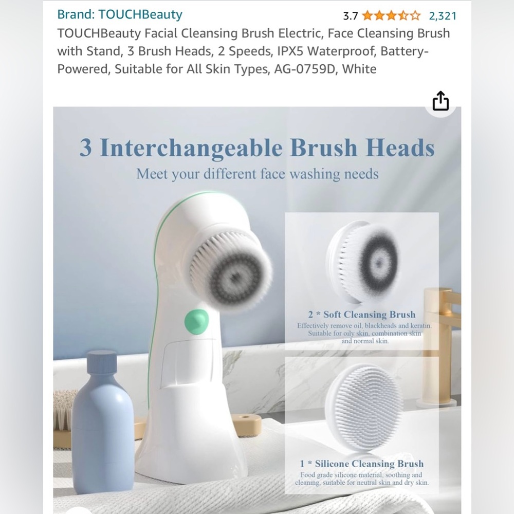 2/$25 TOUCH BEAUTY FACIAL CLEANSING BRUSH ELECTRIC - BRAND NEW IN THE BOX! - Picture 9 of 13